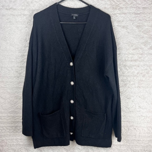 Talbots Wool Alpaca Black Sweater Cardigan Women's Pearl Rhinestone Button XL - Picture 1 of 15
